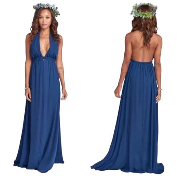 Show Me Your Mumu Luna Halter Dress Maxi Rich Navy Crisp Women's Size Small - Picture 2 of 12